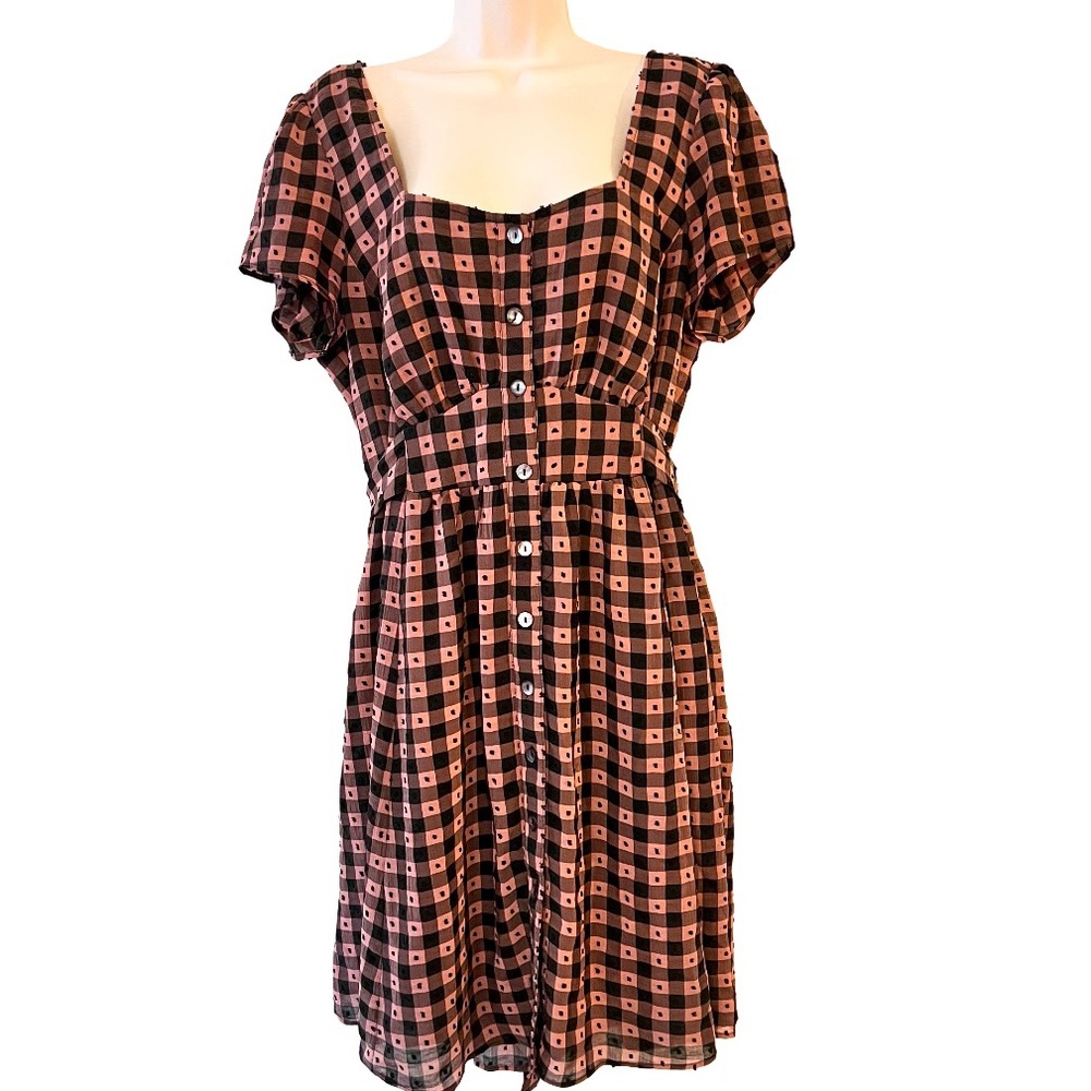 ESHAKTI Wayward Fancies Swiss Dot Mauve Gingham Dress 2X